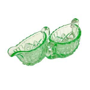 Green UV Glow Sugar and Creamer Set, Depression Era L. E. Smith Uranium Glass